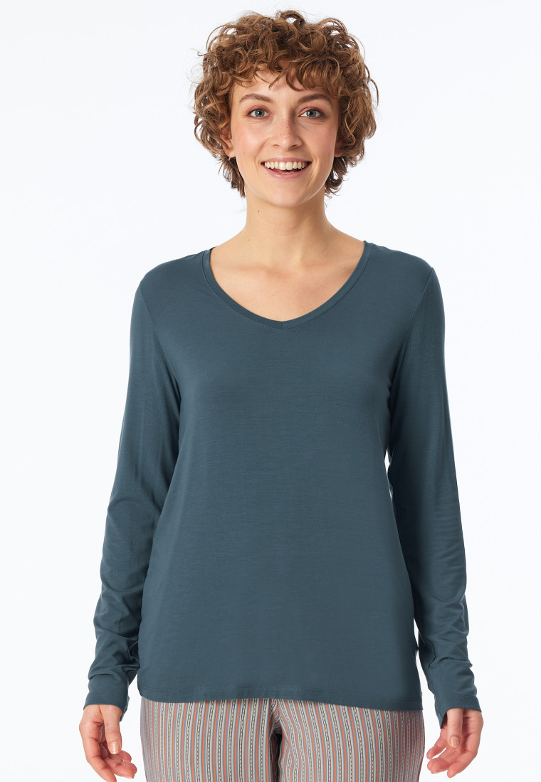 Shirt langarm V-Ausschnitt jeansblau - Mix+Relax