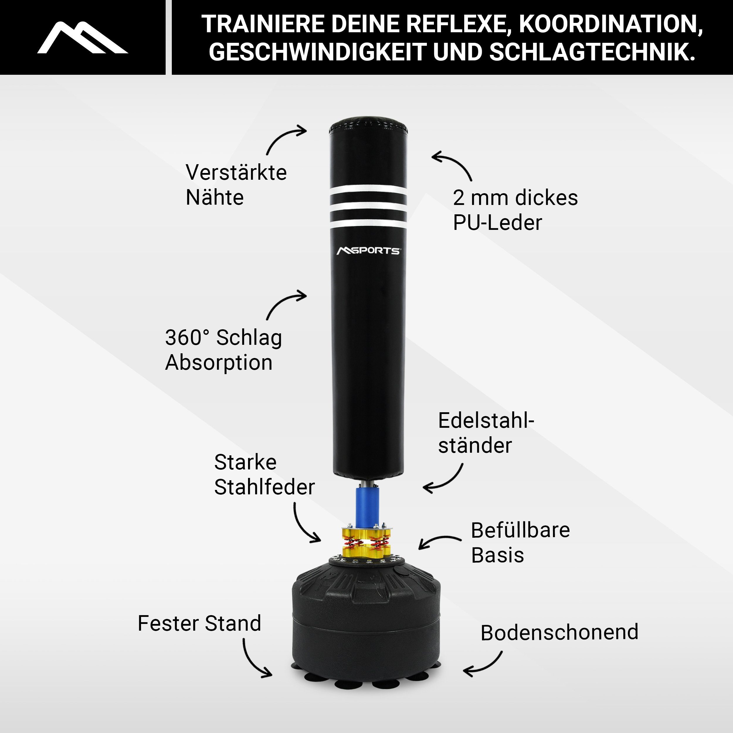 MSports® Boxsack Standboxsack - Freistehender Standboxsack mit Saugfuß