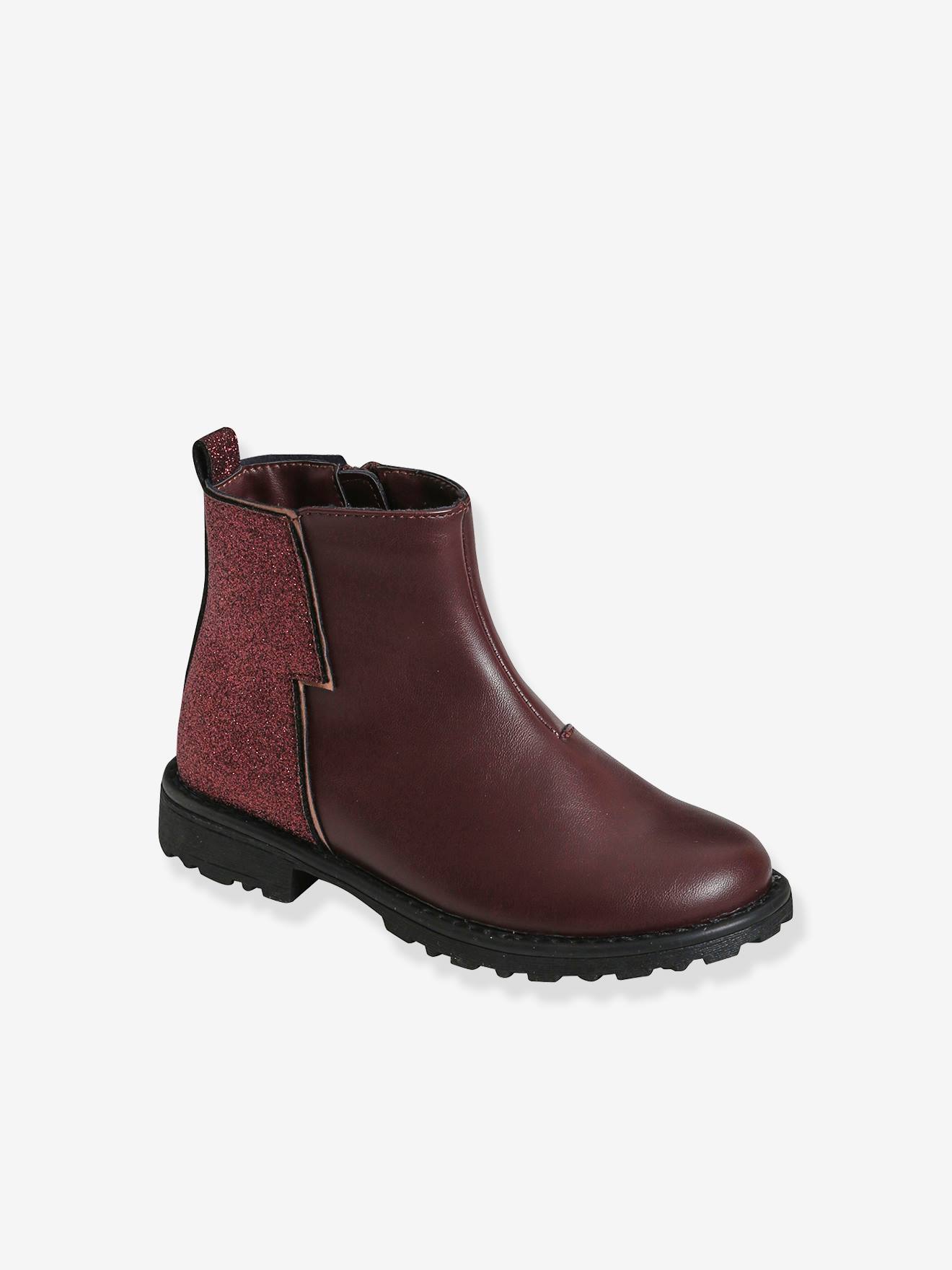 Boots fantaisie paillettes fille chocolat