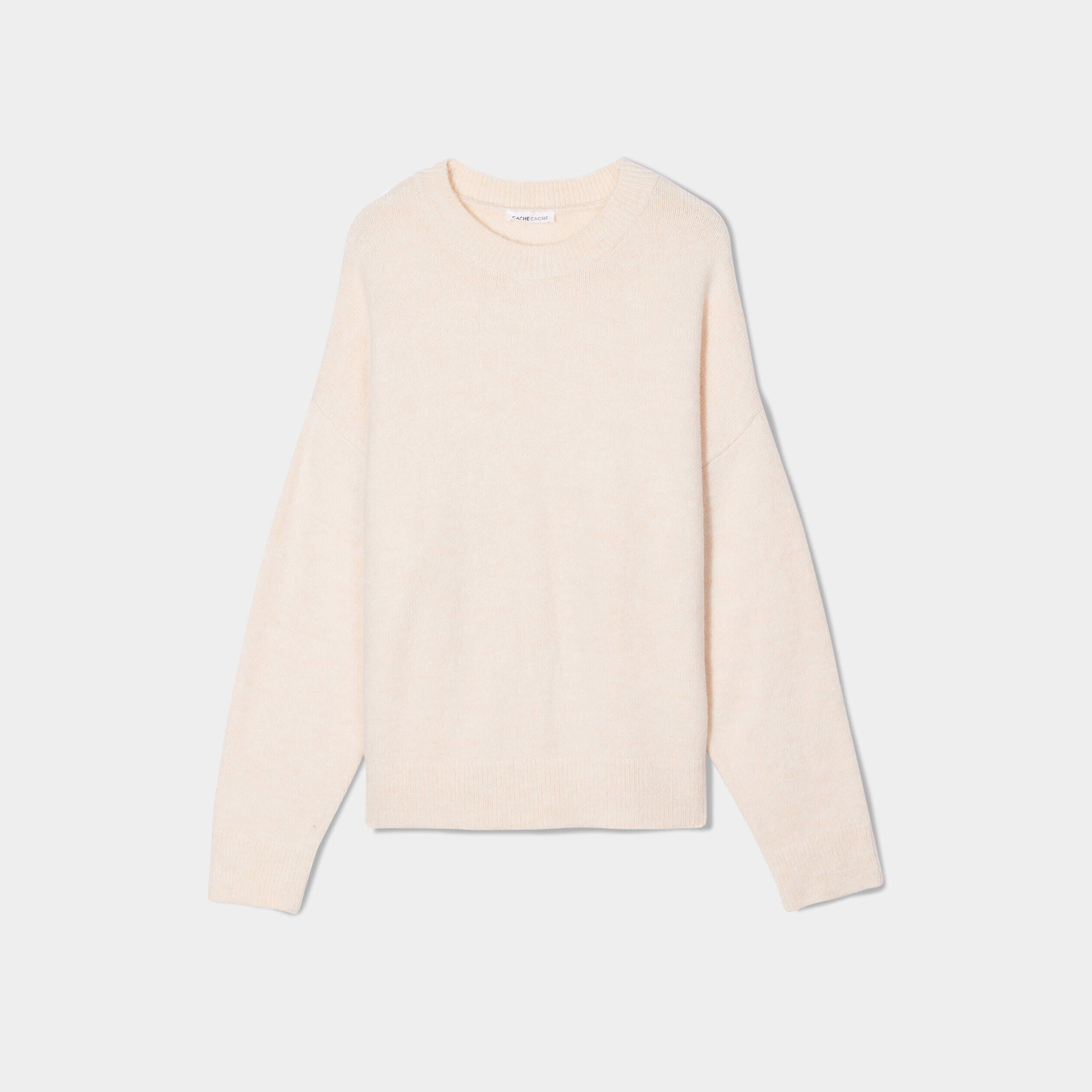 Pull manches longues col rond ecru femme | Cache Cache