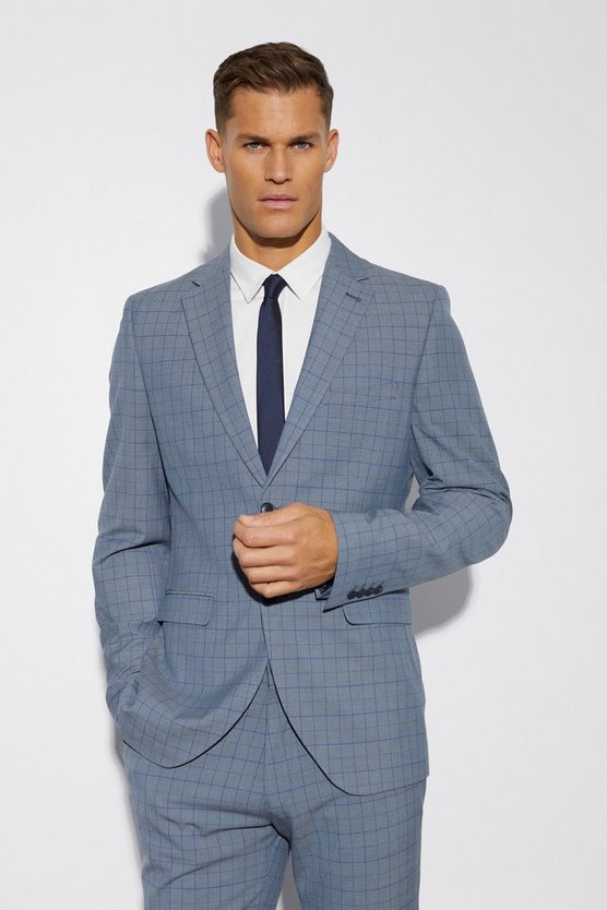 Tall einreihige karierte Slim-Fit Anzugjacke