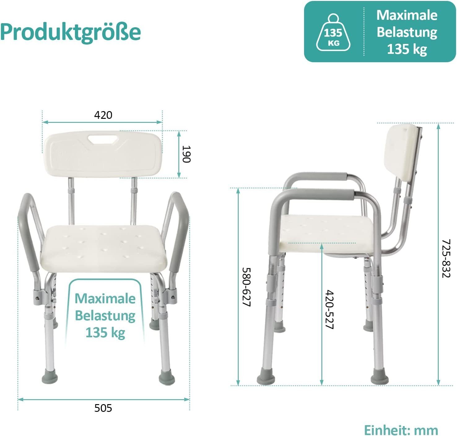 EMKE Duschhocker EMKE Duschstuhl Duschhocker für senioren,bis 135KG, Weiß