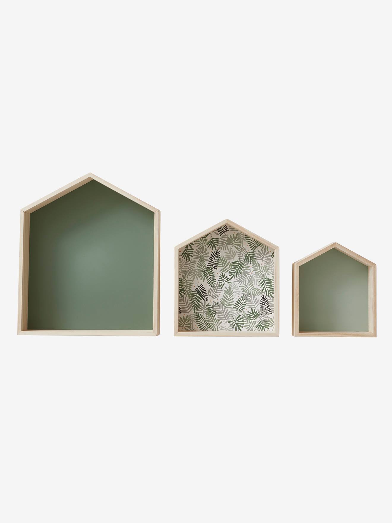 Lot de 3 étagères maison bois rose