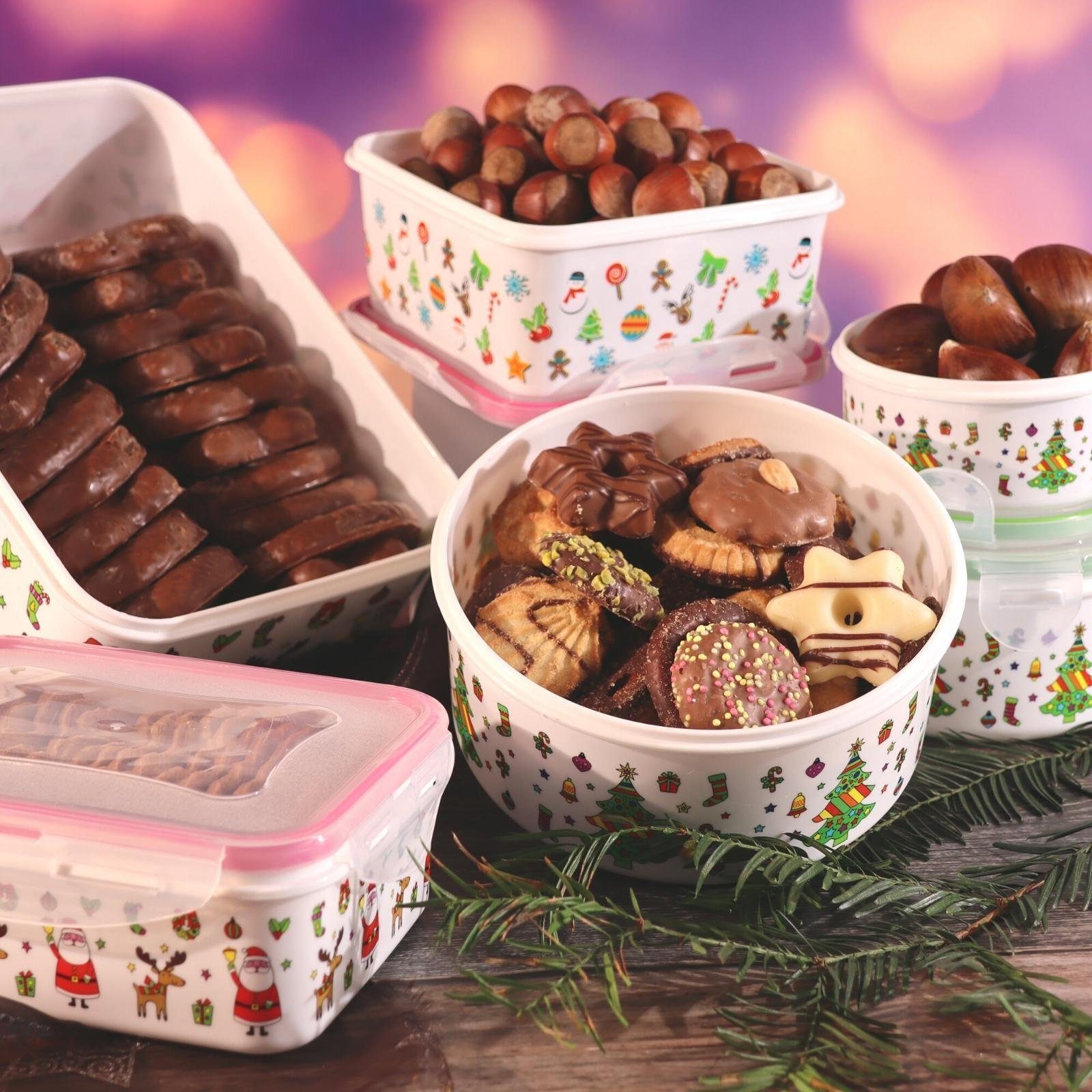 Plentyfy Frischhaltedose Weihnachtsbox, Polypropylen, (Set, 5-tlg., 5 tlg), klickverschluss auslaufsicher luftdicht