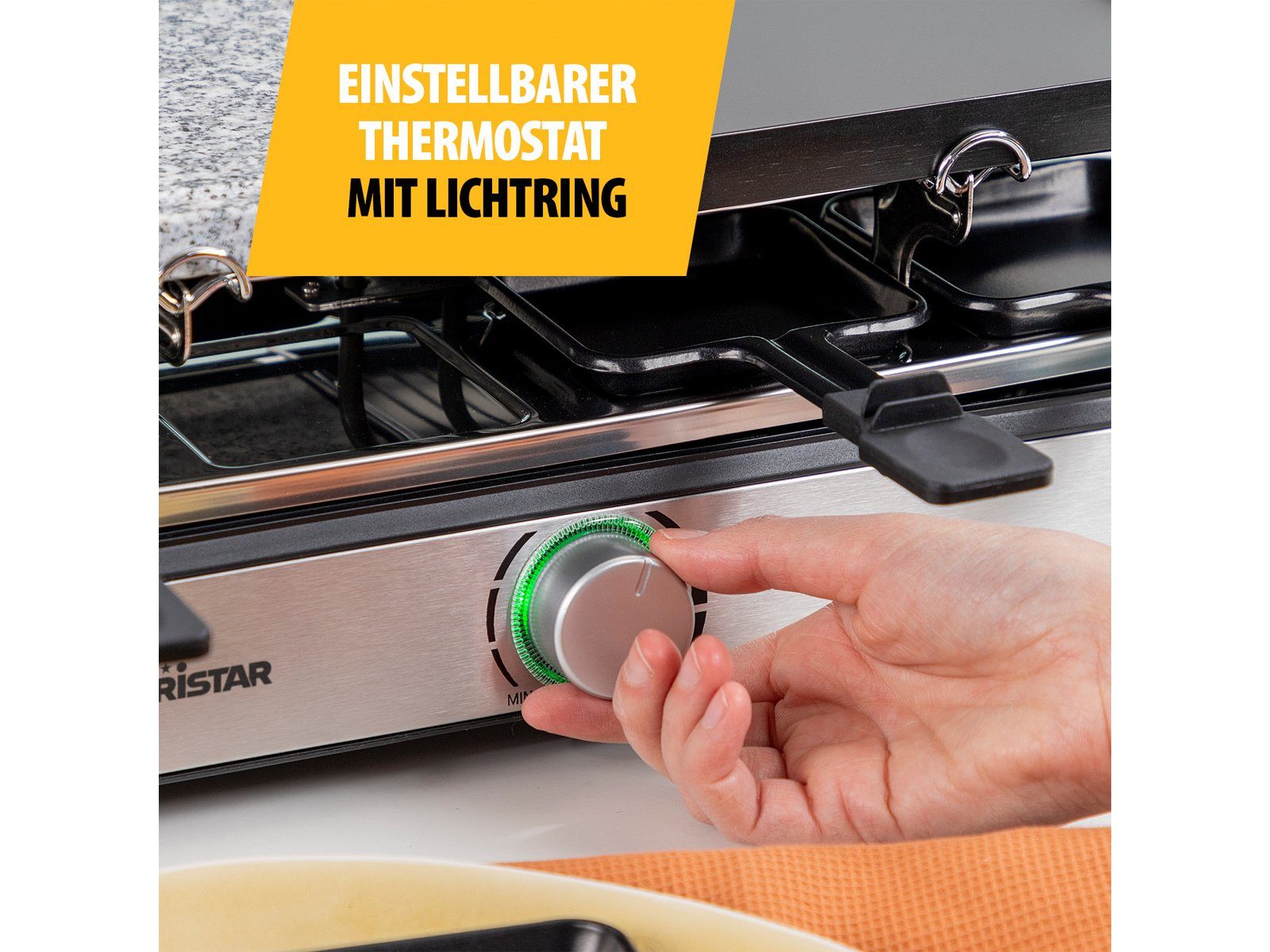Tristar Raclette, 1400 W, Grill- & Steinplatte 5in1 Gerät Steingrill für 2-8 Personen Tischgrill