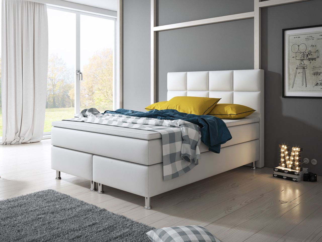 IHG Boxspringbett Miami 140x200 cm Kunstleder Weiß
