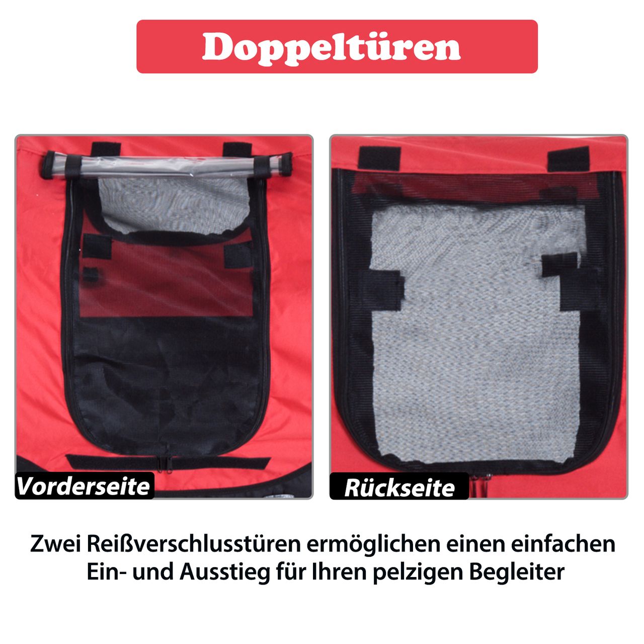 PawHut Fahrradanhänger Hundeanhänger Hunde Fahrrad Tier Anhänger Rot Schwarz