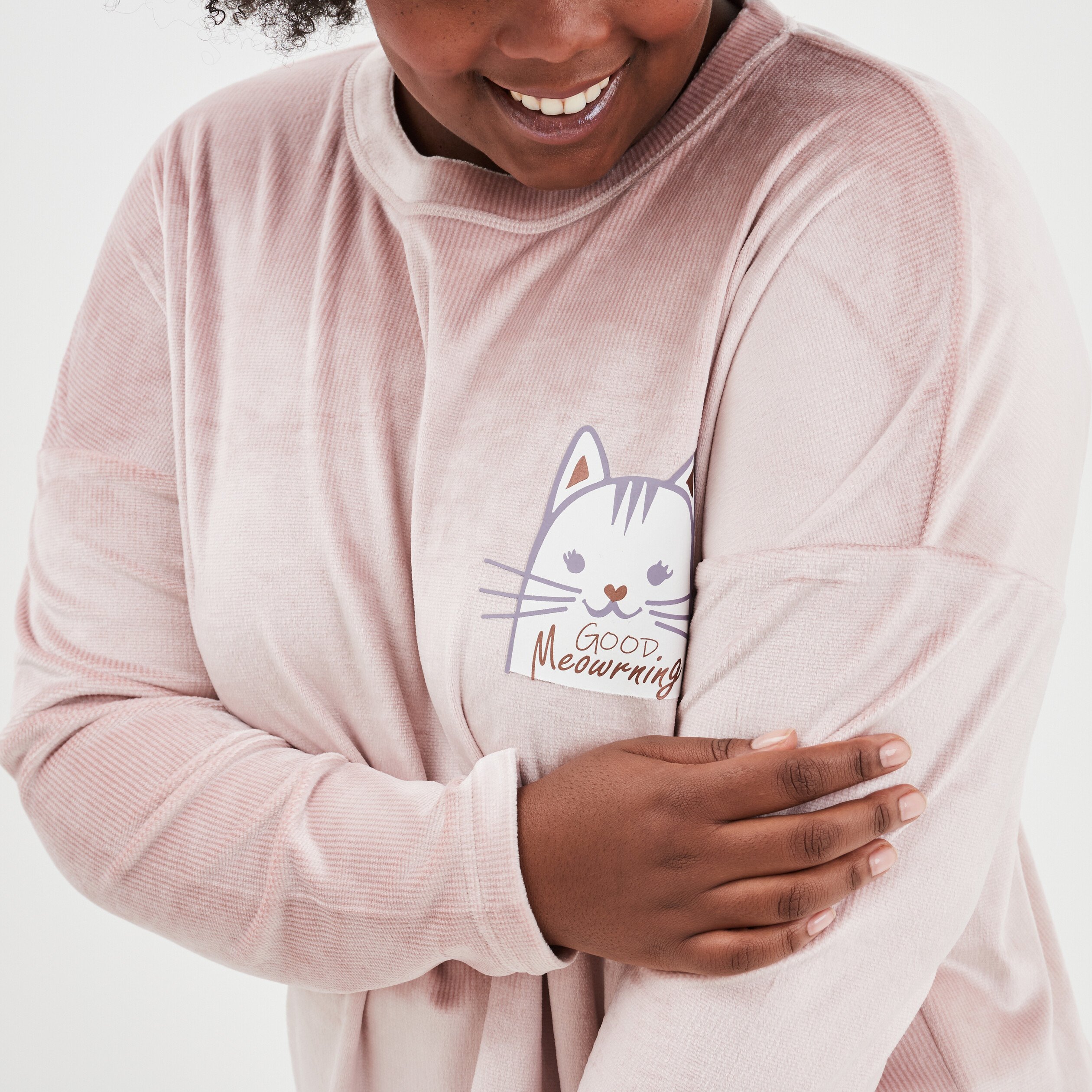 Ensemble pyjama pantalon velours côtelé rose pastel femme grande taille | La Halle