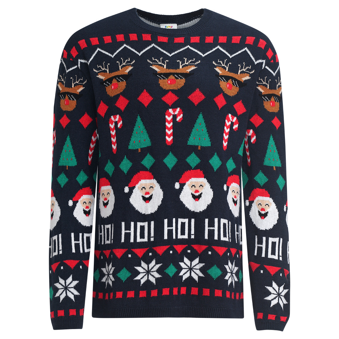 Herren Weihnachtspullover mit Allover-Motiven dunkelblau / rot / grün