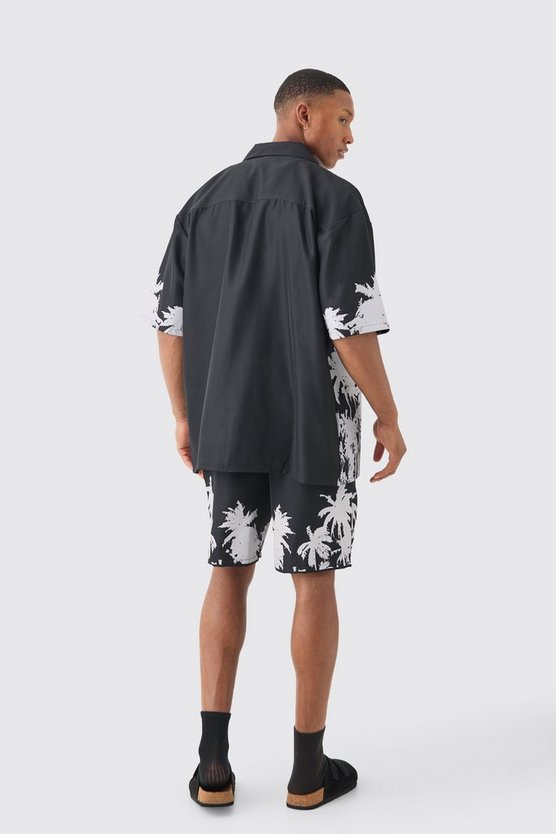 Kastiges Oversize Hemd mit Palmen-Saum & Shorts
