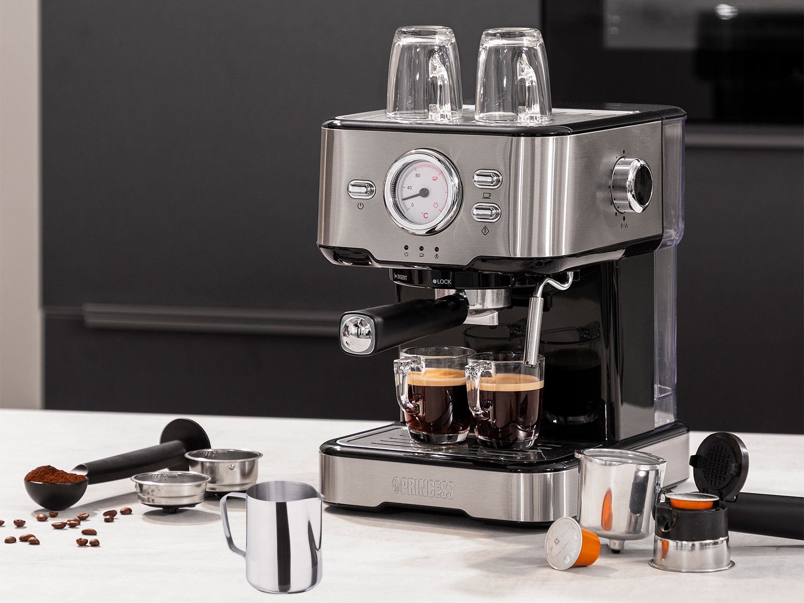 Setpoint Siebträgermaschine, italienische Siebdruck Kaffee & ESE Espresso-Maschine & Milchkännchen