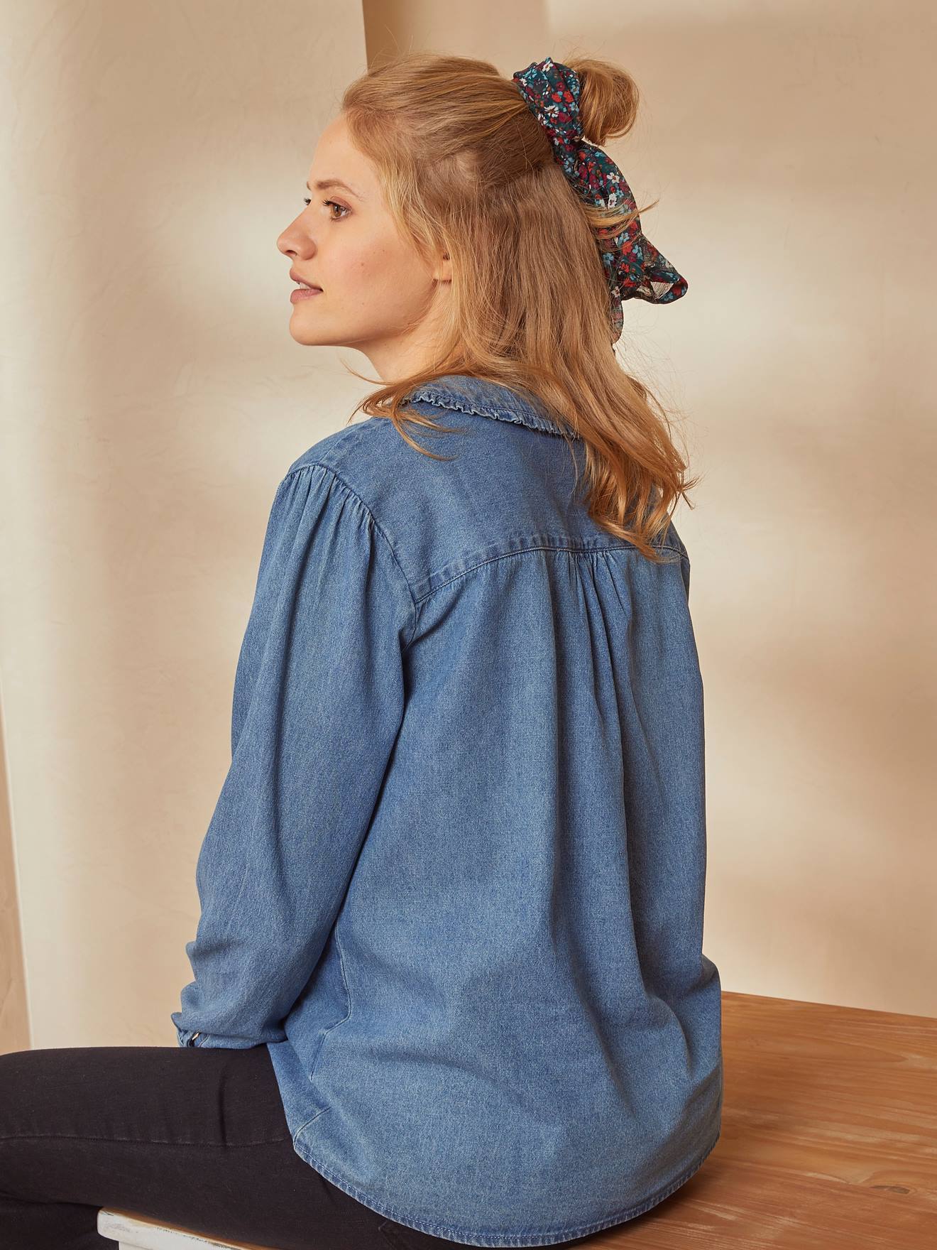 Chemise de grossesse et d'allaitement jean denim denim stone