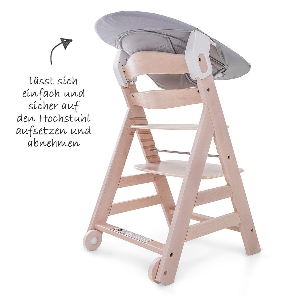 Hauck Hochstuhl Beta Plus Whitewashed - Newborn Set (Set, 5 St), Holz Babystuhl ab Geburt, Aufsatz für Neugeborene, Sitzauflage, Tisch