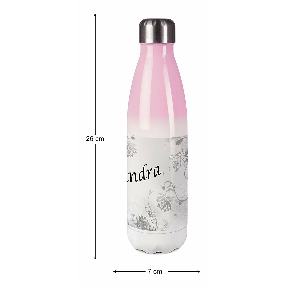Edelstahl Kinder Thermoflasche / Trinkflasche bunt Blumenranke Farbe grau Spülmaschinenfest, Auslaufsicher, Bruchfest, Doppelwandig, Für Heißgetränke geeignet, Mit Deckel, Isoliert