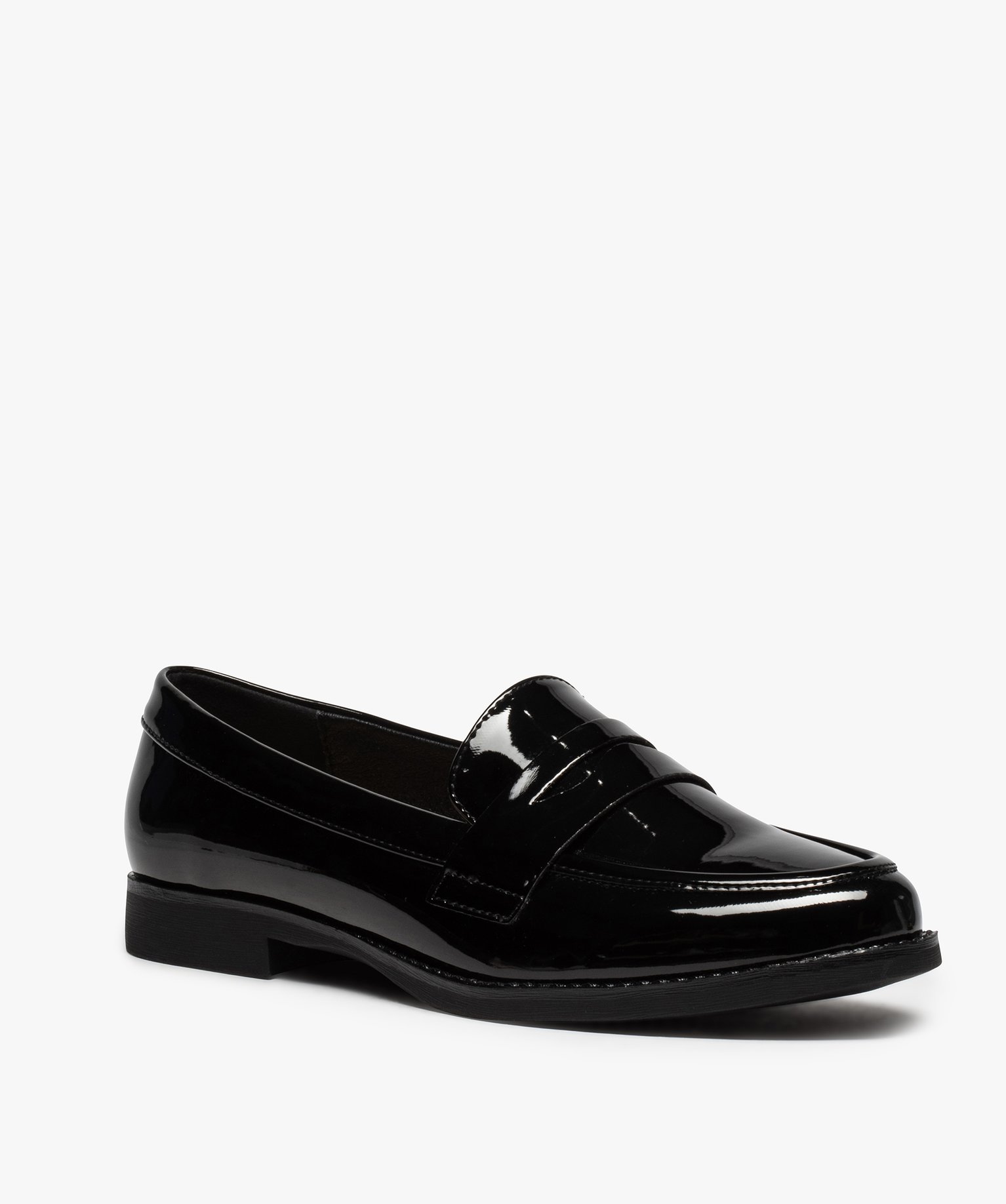 Mocassins femme à talon plat vernis forme classique noir | GEMO