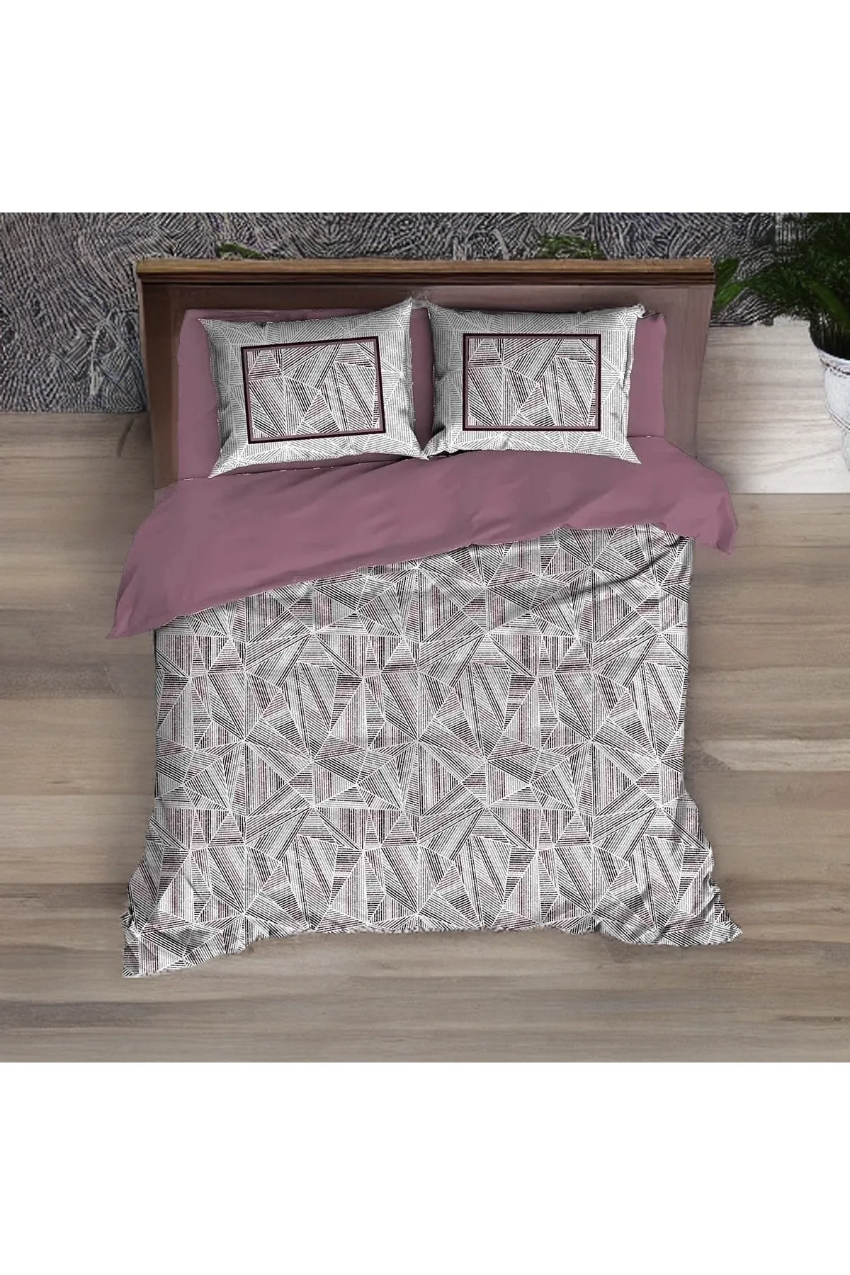 Elart  Ahenk Spannbettbezug-Set für Doppelbett, 100 % natürliche Baumwolle, Ranforce, 4-teilig, Pflaume