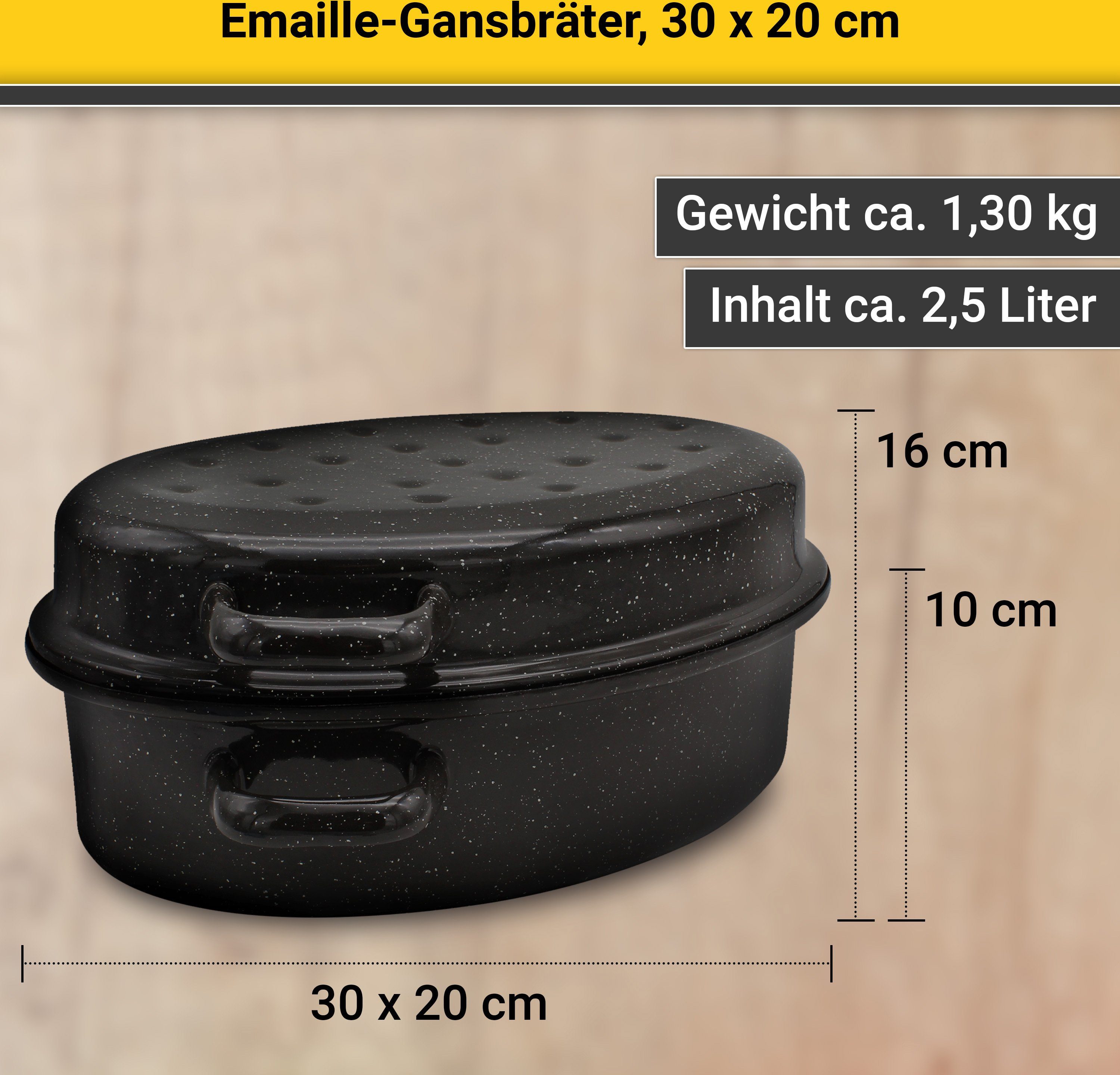 Krüger Bräter, emailliertes Stahlblech, gsprengelt, Tropfdeckel, Induktion