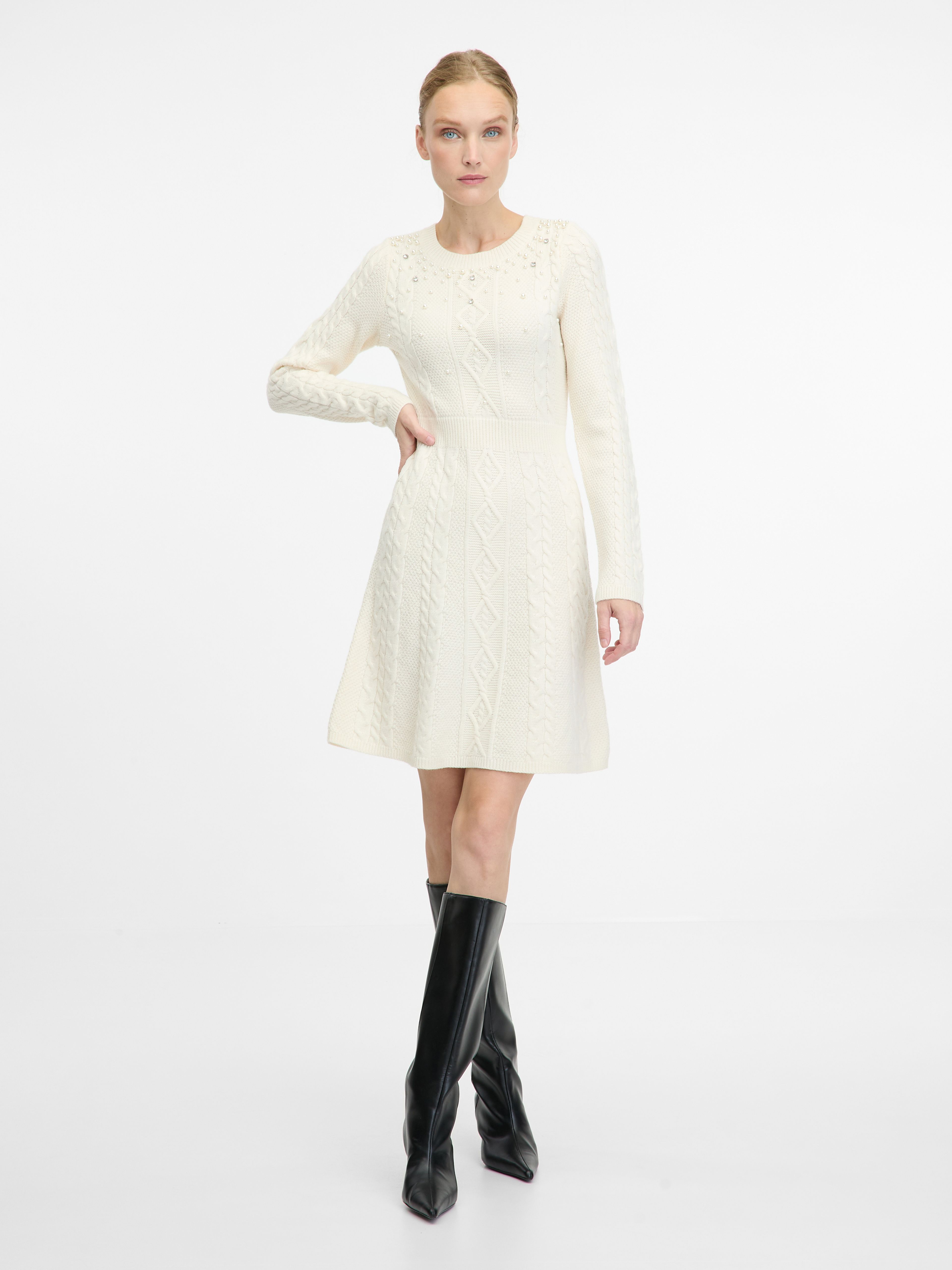 Cremefarbenes knielanges Damenkleid ORSAY