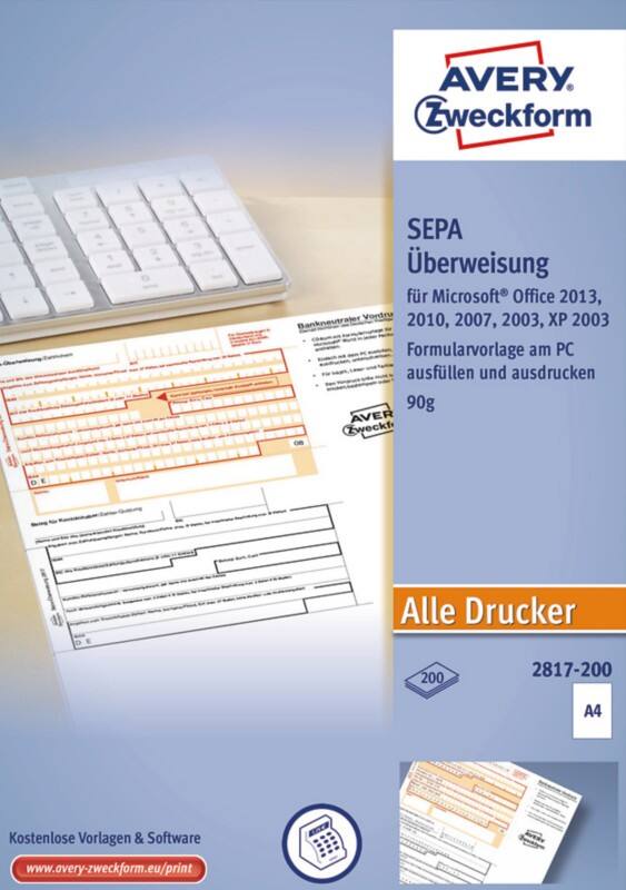 AVERY Zweckform Sepa-Überweisung 2817-200 DIN A4 21 x 29,7 cm Weiß 200 Blatt