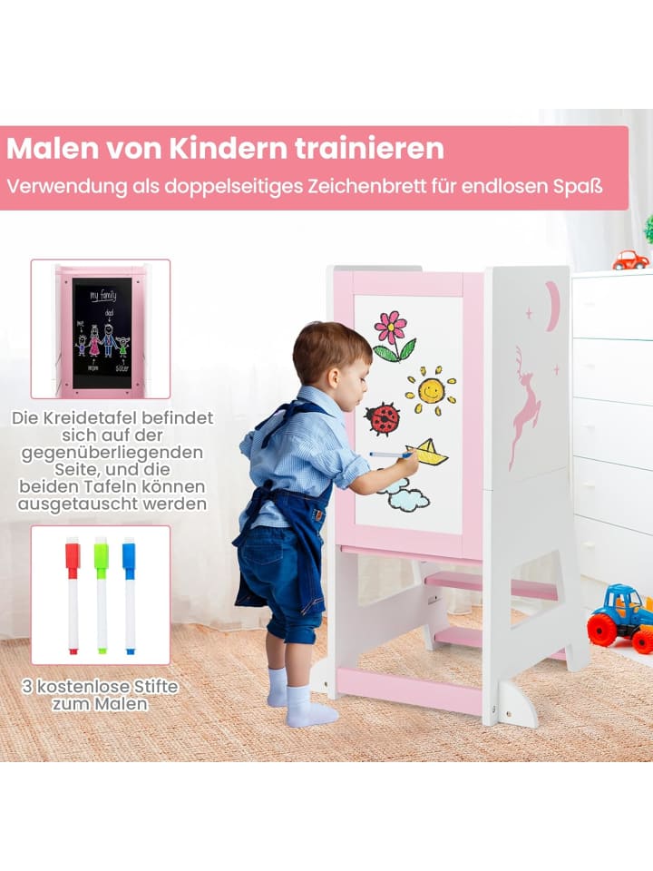 COSTWAY 2 in 1 Tritthocker 1-7 Jahre in Rosa günstig kaufen onesize