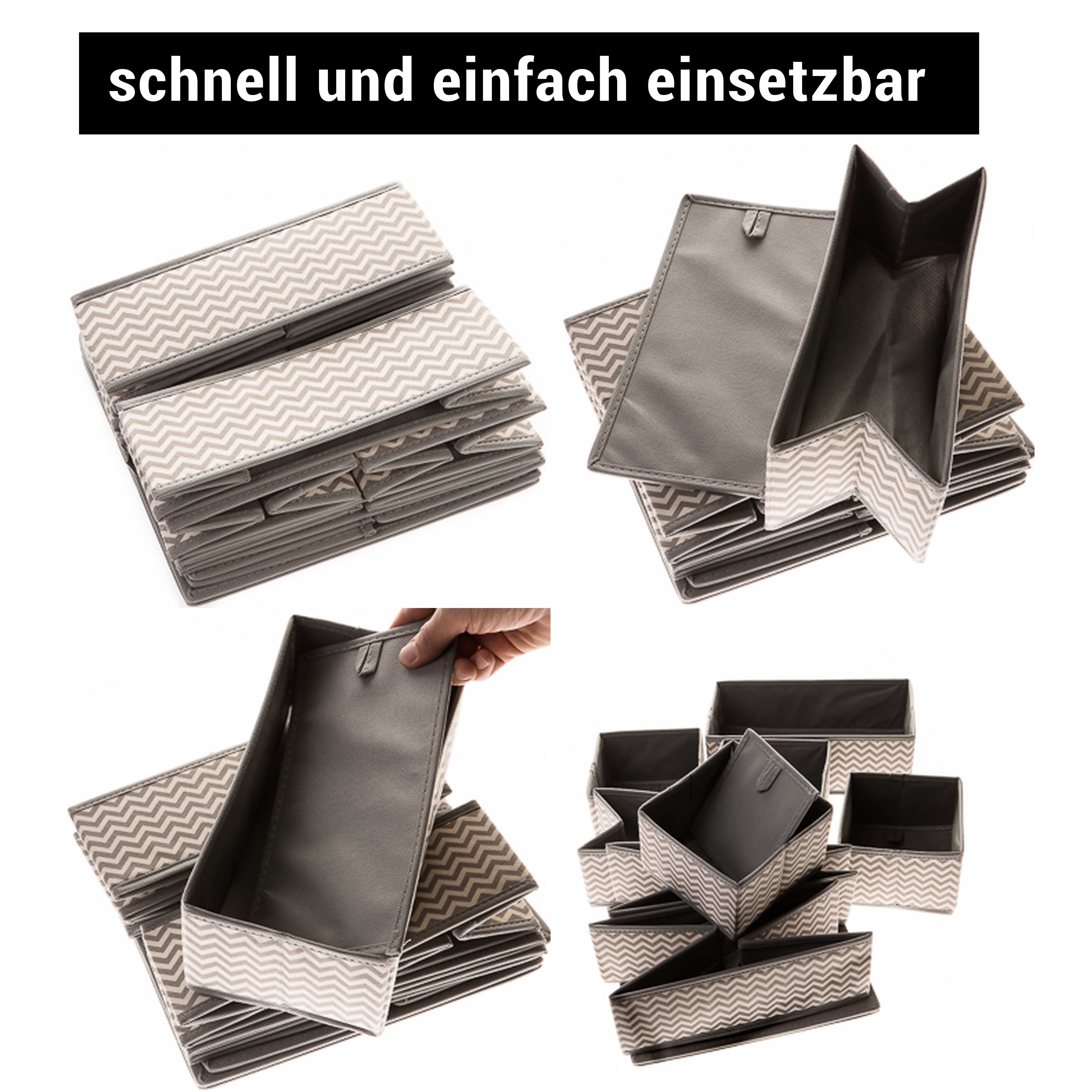 Centi Aufbewahrungsbox 8 Stk. Schubladen Ordnungssystem Schubladen Organizer (Spar Set, 8 St., 2* 28x28x10cm, 2* 28x14x10cm, 4* 14x14x10cm), faltbar, stabile Boxen in 3 verschiedenen Größen