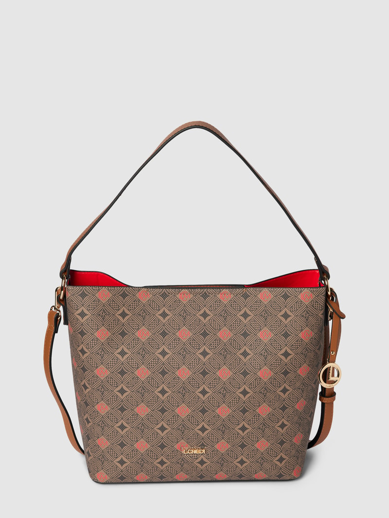 Shopper mit Label-Print Modell 'Kiana' in mittelbraun