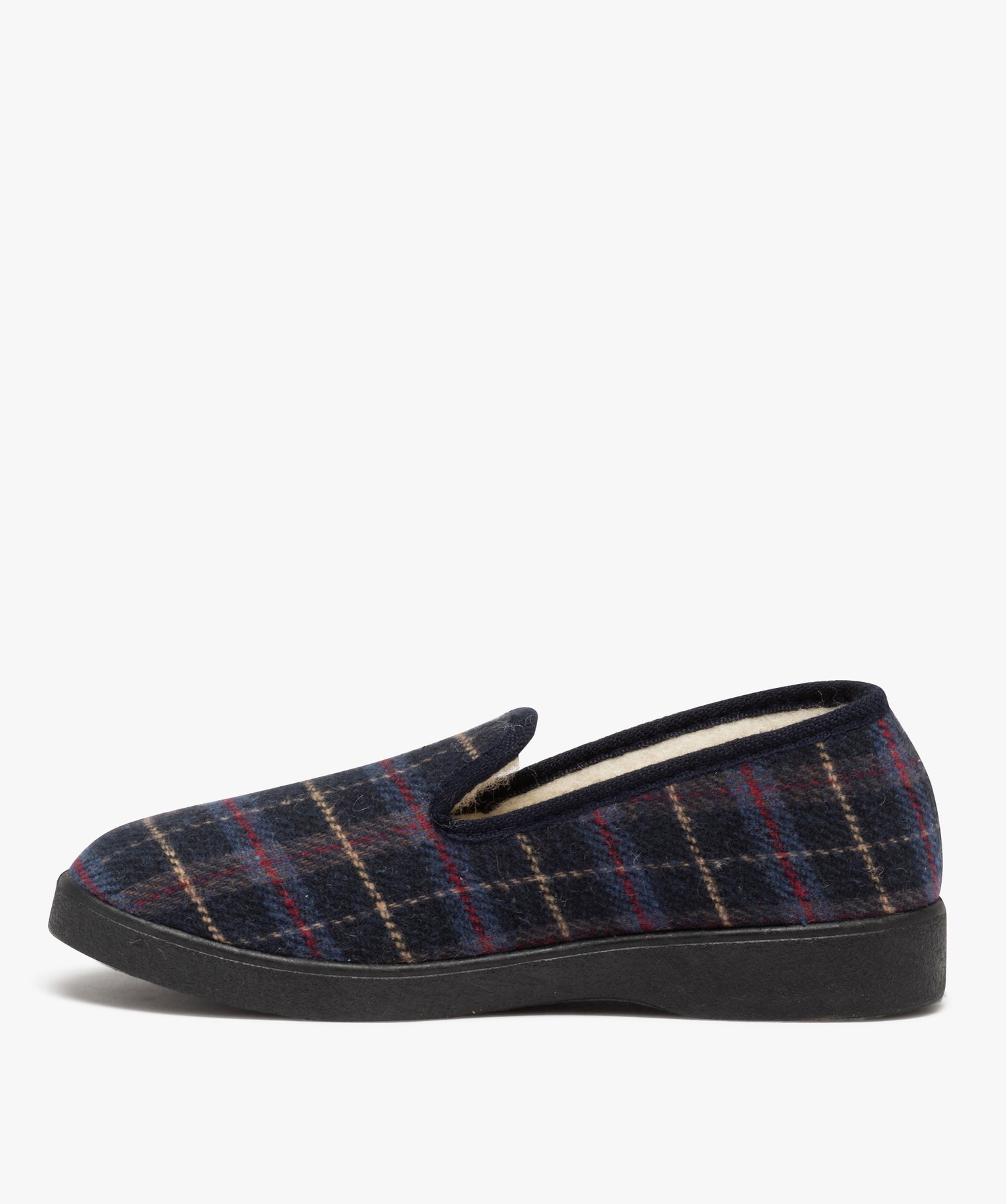 Pantoufles homme dessus en coton à carreaux doublées sherpa marine | GEMO