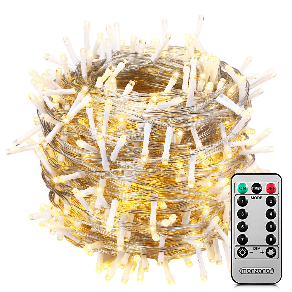 Casaria monzana® Lichterkette 400 LED mit Fernbedienung transparentes Kabel 40m warm weiß