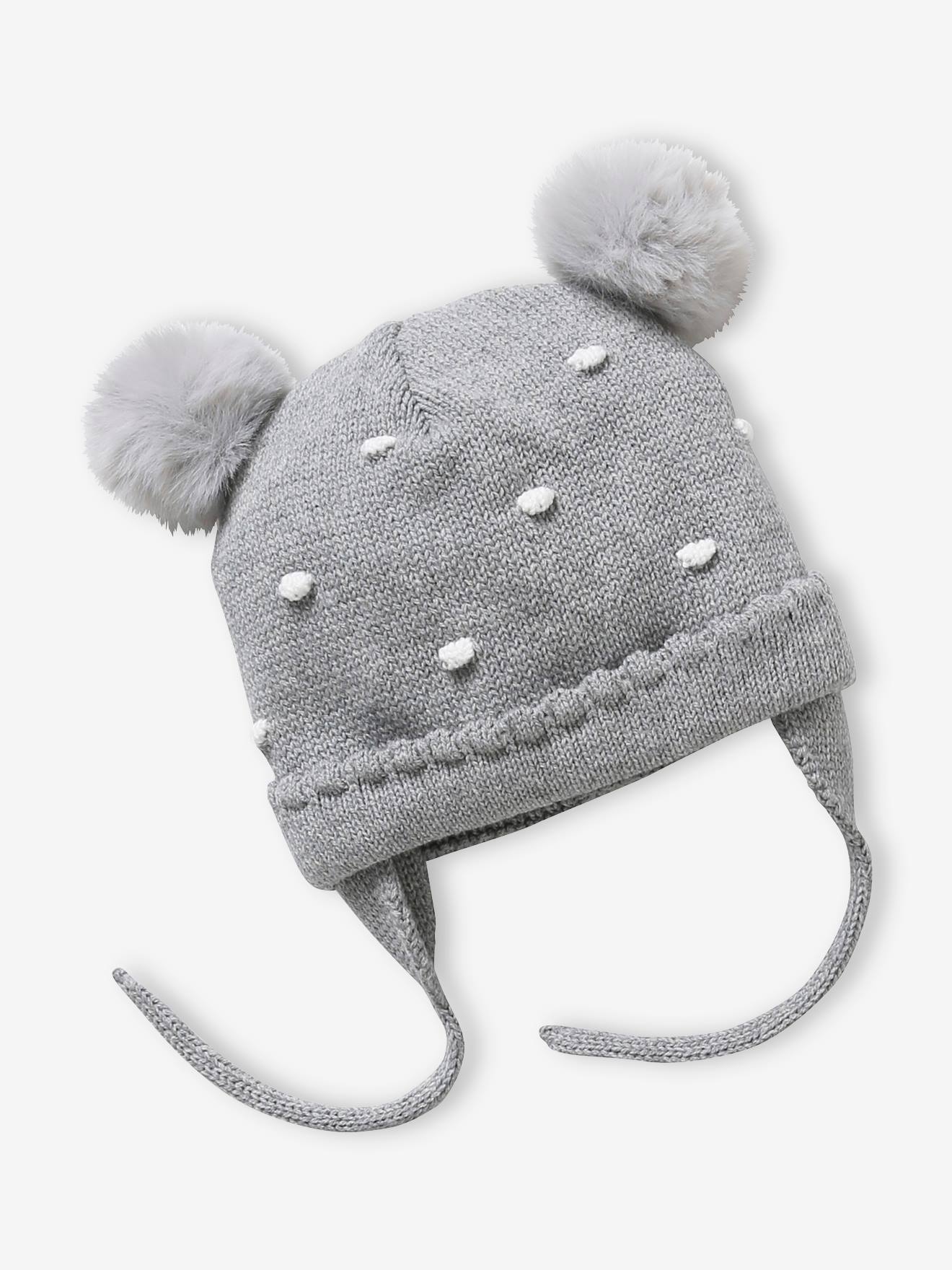 Ensemble à pois bonnet + snood + moufles bébé fille gris chiné foncé