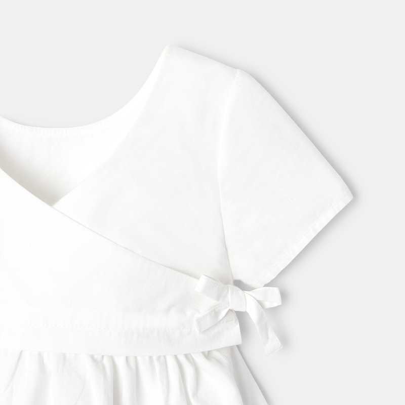 Robe à manches courtes et bloomer en coton bio blanche naissance Absorba