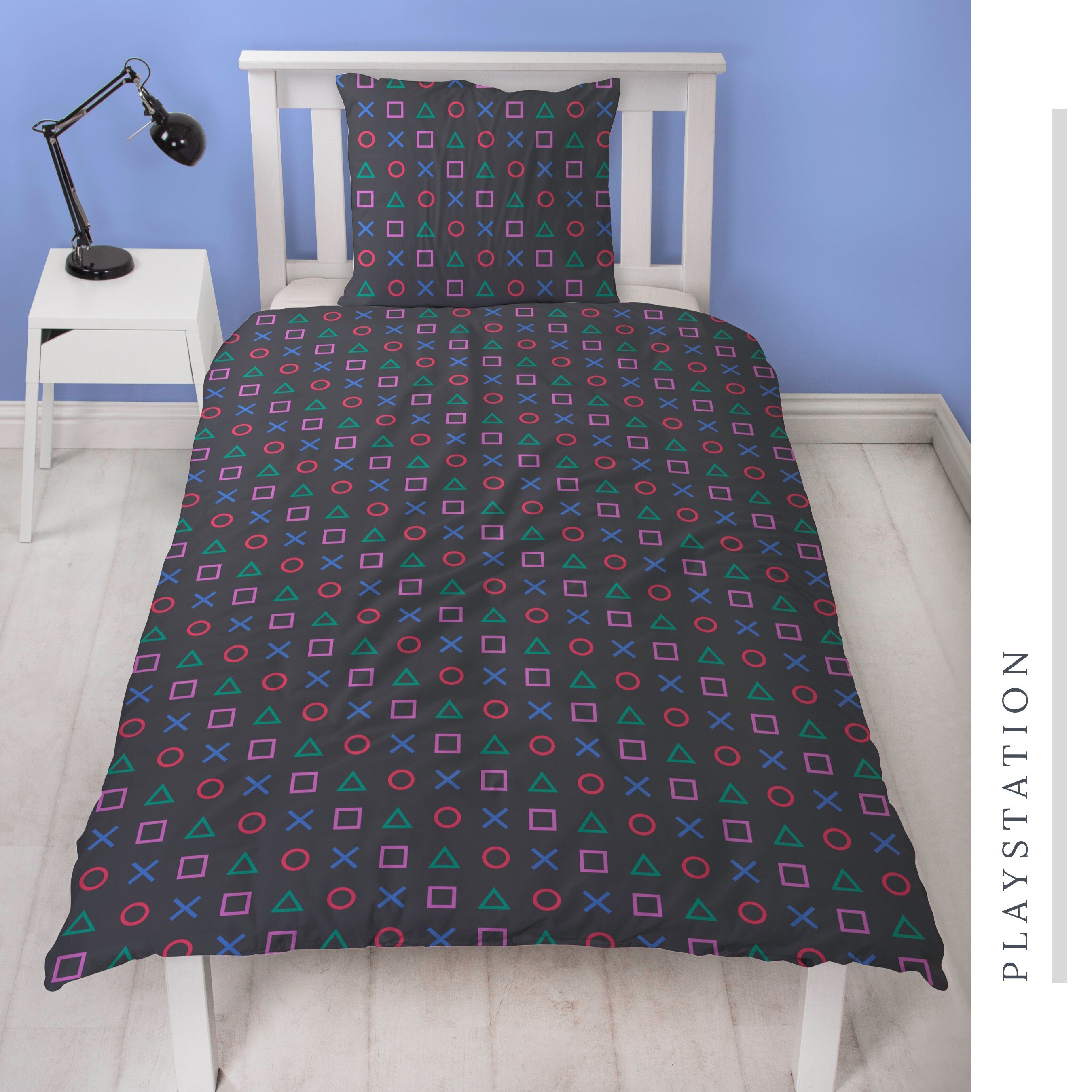 Bettwäsche PlayStation 5 135x200 + 80x80 cm, 100 % Baumwolle, MTOnlinehandel, Renforcé, 2 teilig, offiziell lizenzierte PlayStation Bettwäsche für alle Konsole Fans