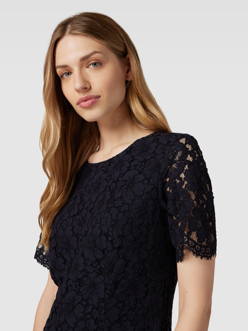 Cocktailkleid aus Spitze mit floralem Allover-Muster in marineblau