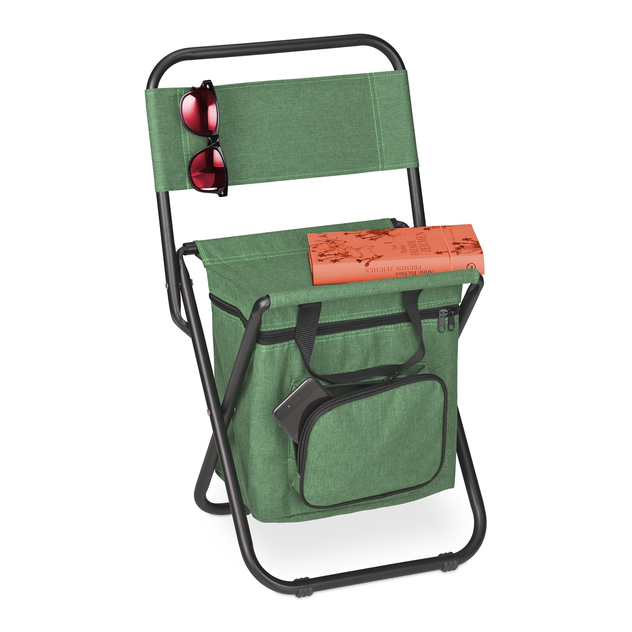 relaxdays Campinghocker Grüner Campinghocker mit Lehne