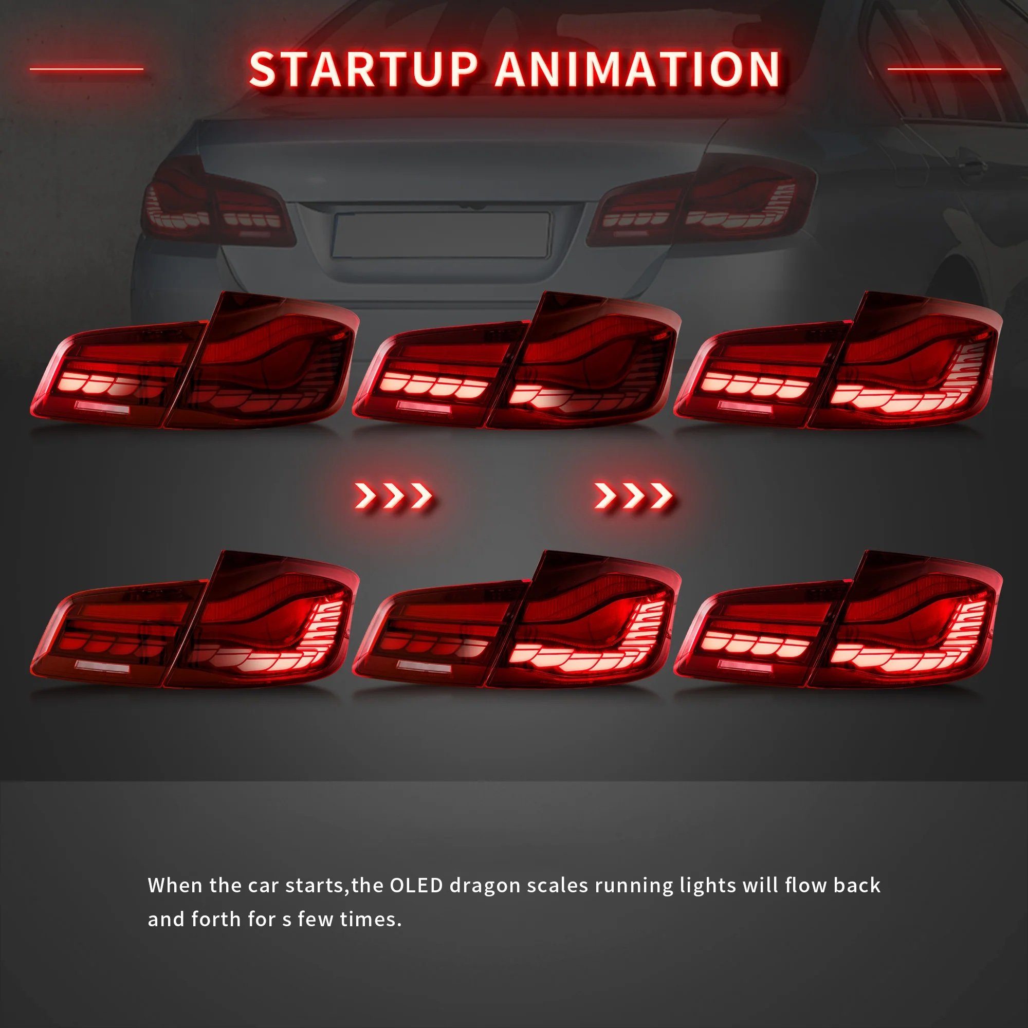 LLCTOOLS Rückleuchte Voll LED Rückleuchten für BMW F10 Limousine 2010-Rot in OLED Technik, LED fest integriert