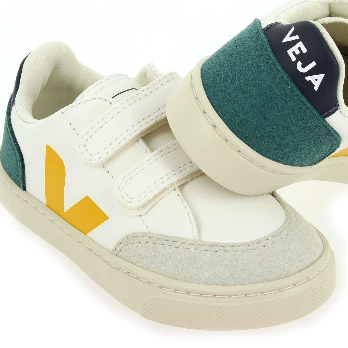 Veja  SMALL V12 VELCRO - blanc jaune
