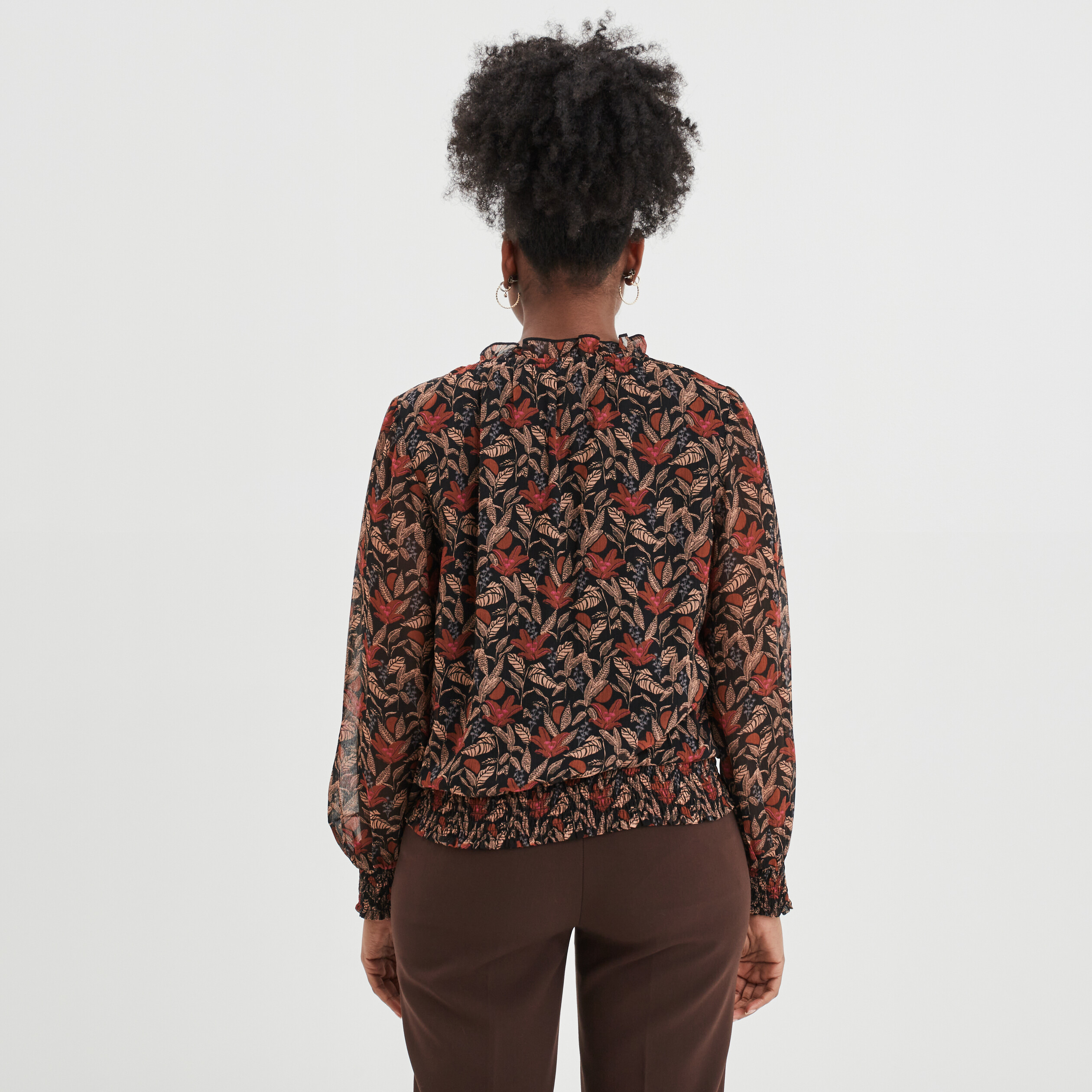 Blouse manches longues col montant camel femme | La Halle