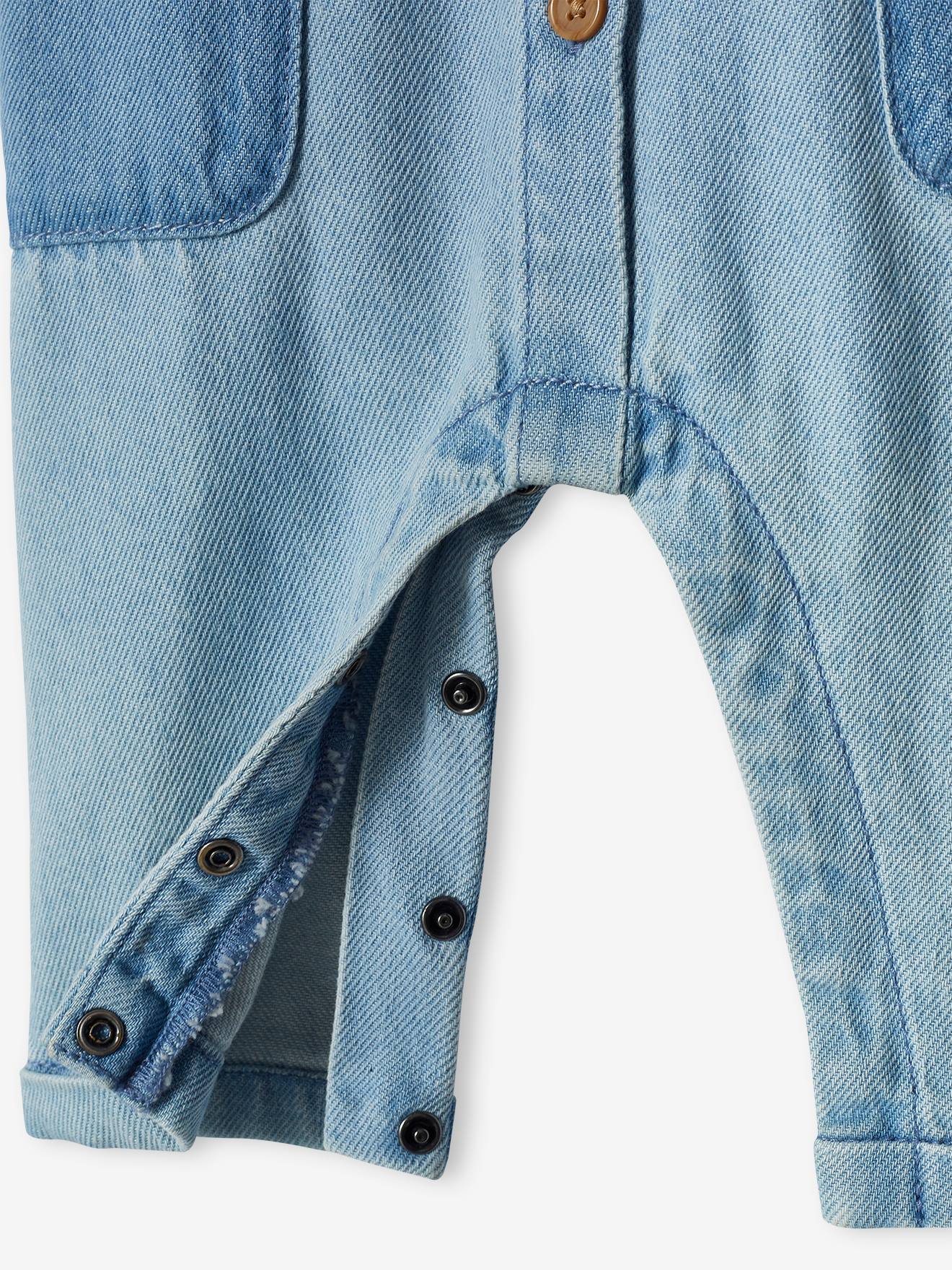 Combinaison manches courtes bébé en denim denim bleached