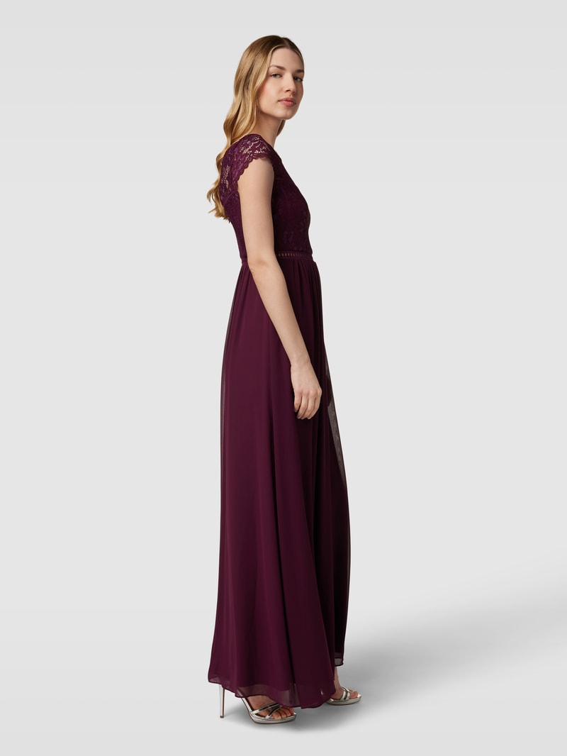 Abendkleid mit floraler Spitze in bordeaux rot