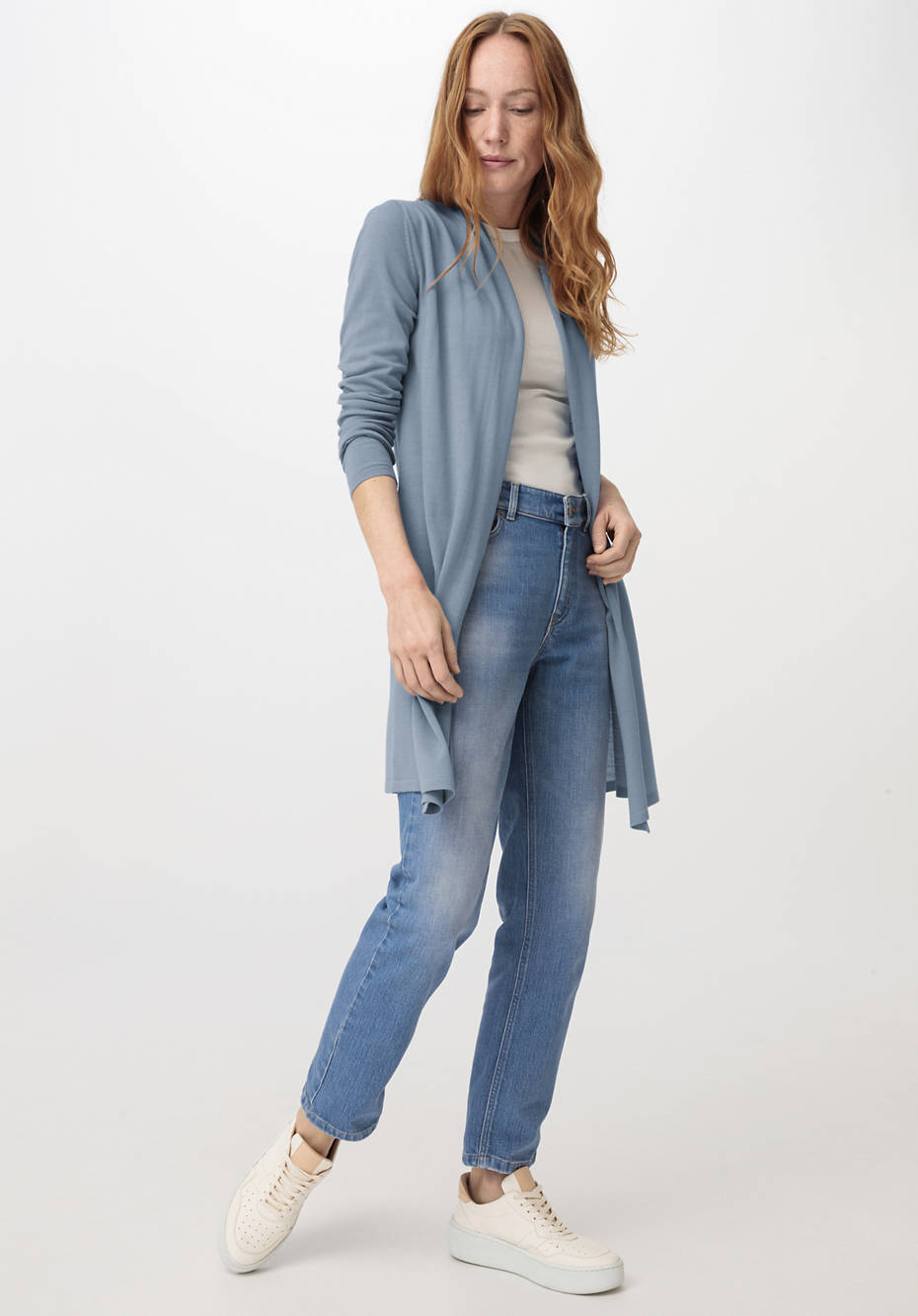Long Strickjacke aus reiner Bio-Merinowolle