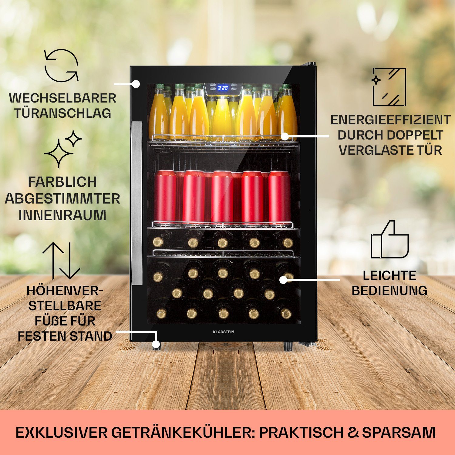 Klarstein Getränkekühlschrank HEA8-Beersafe5XL-OX 10039512, 84 cm hoch, 55 cm breit, Bierkühlschrank Getränkekühlschrank Flaschenkühlschrank mit Glastür