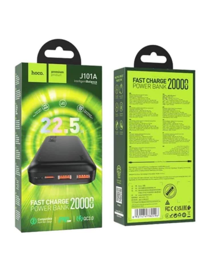 HOCO Powerbank 20000 mAh PD QC 3A 22,5W mit LED-Digitalanzeige in Schwarz günstig kaufen 14 cm