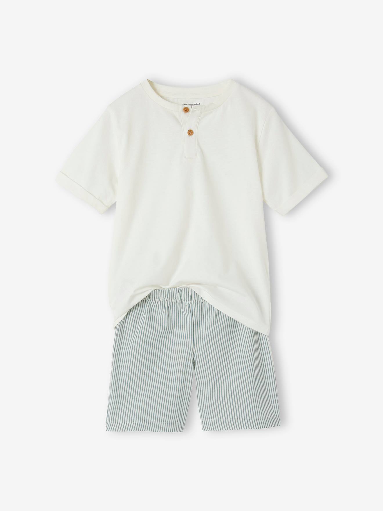 Vertbaudet Jungen Sommer-Schlafanzug, personalisierbar Oeko-Tex - wollweiß