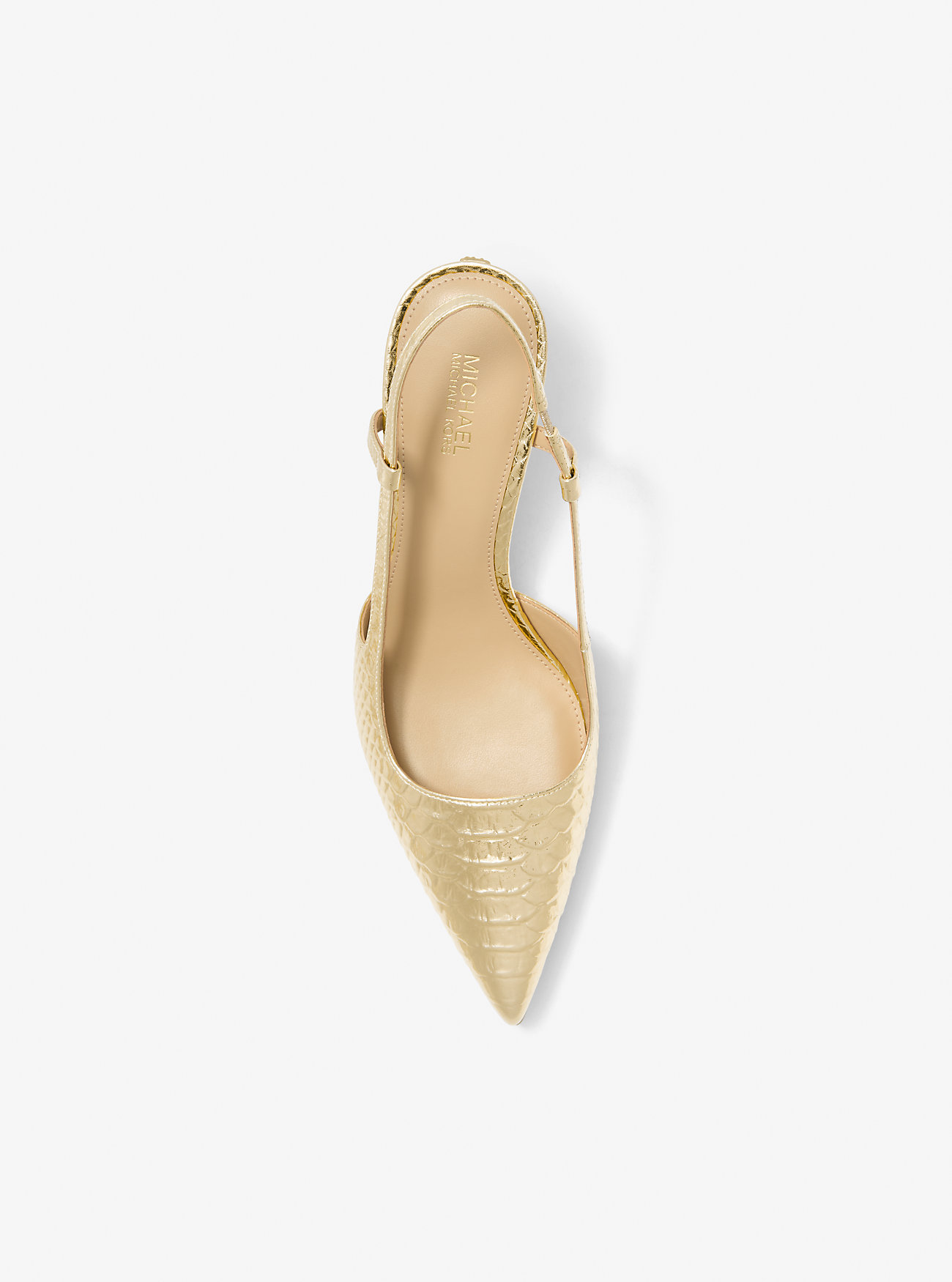 Alora Metallic Slingback Pumps i Lær med Slangemotiv - BLEKEGYLL