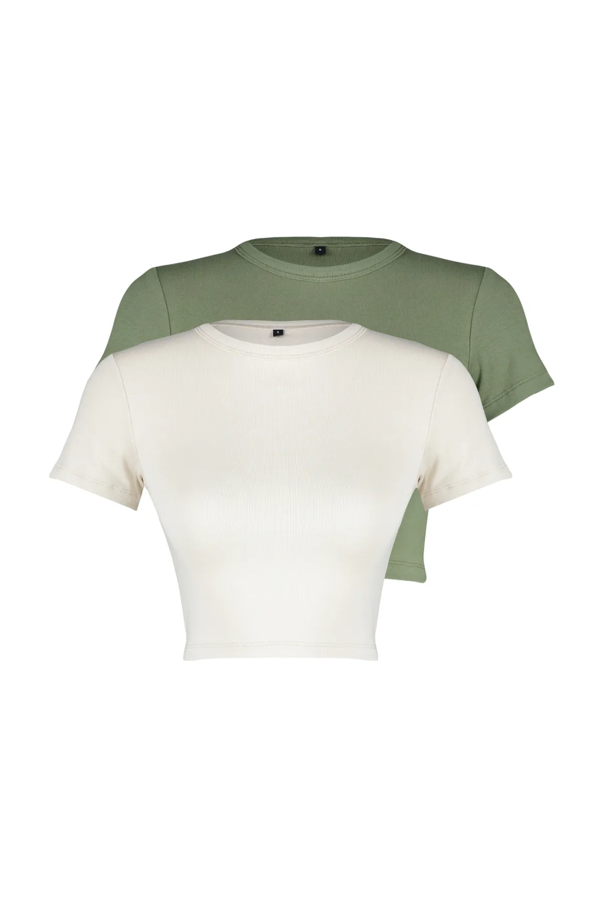 Trendyol Collection  Premium Khaki-Hellstein 2er-Pack kurze Viskose-/weiche Stretch-Strickblusen TWOSS23BZ00108