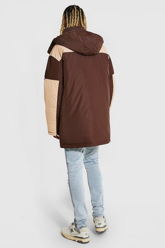 Colorblock Parka mit Kapuze