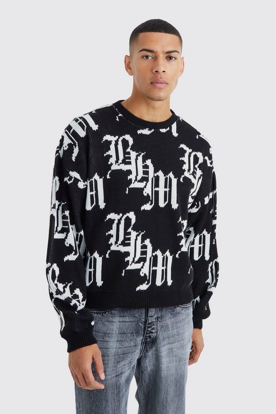 Kastiger Strickpullover mit Print