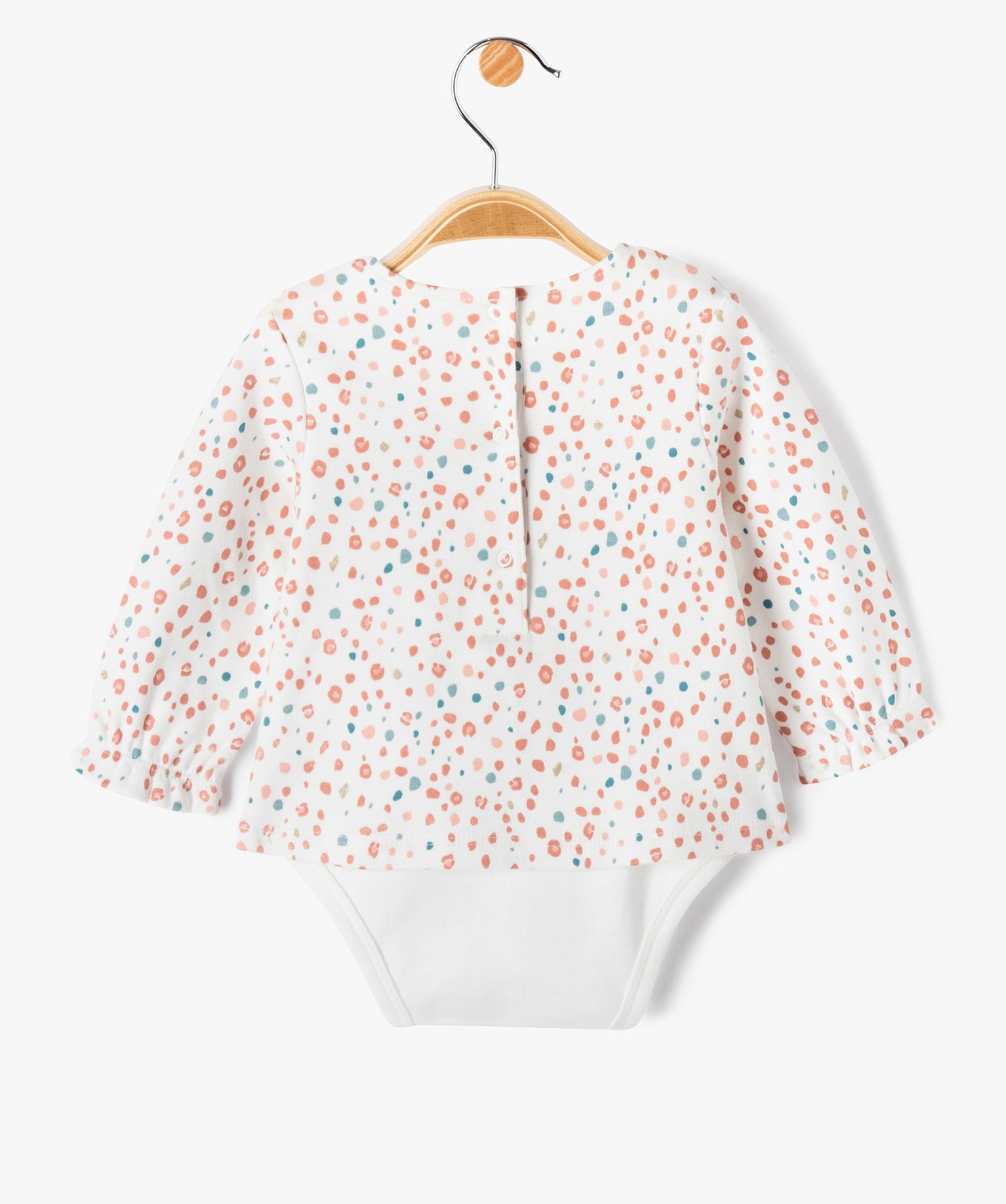 Body manches longues 2-en-1 en coton bébé fille ecru | GEMO