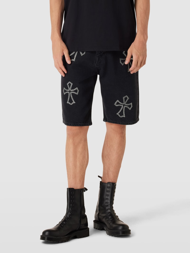 Jeansshorts mit Strasssteinbesatz in schwarz