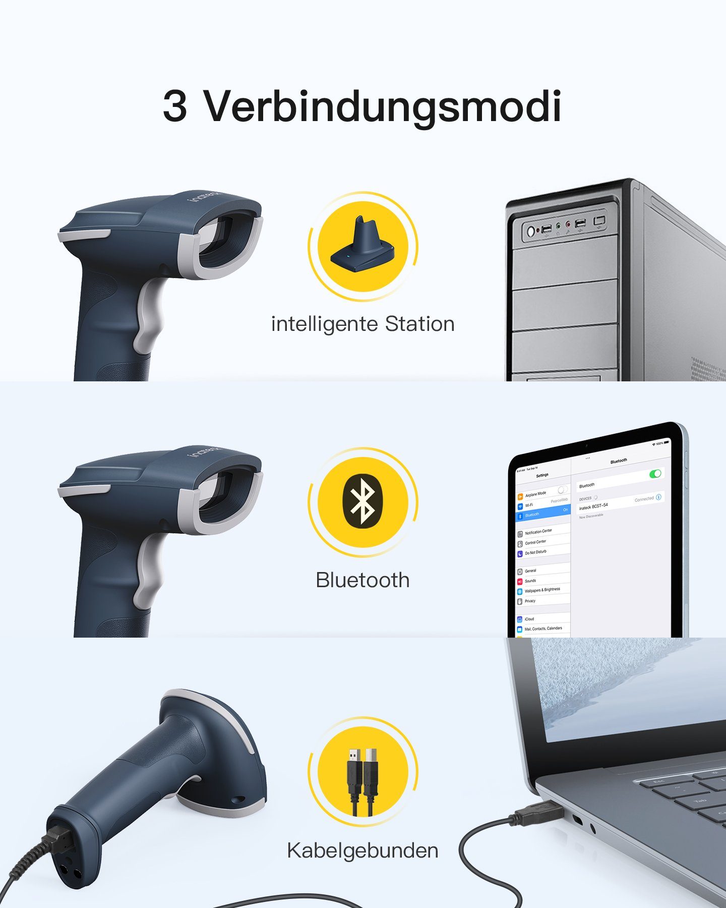 Inateck Inateck 2D Barcode Scanner, 2.4Ghz Intelligente Station Handscanner
