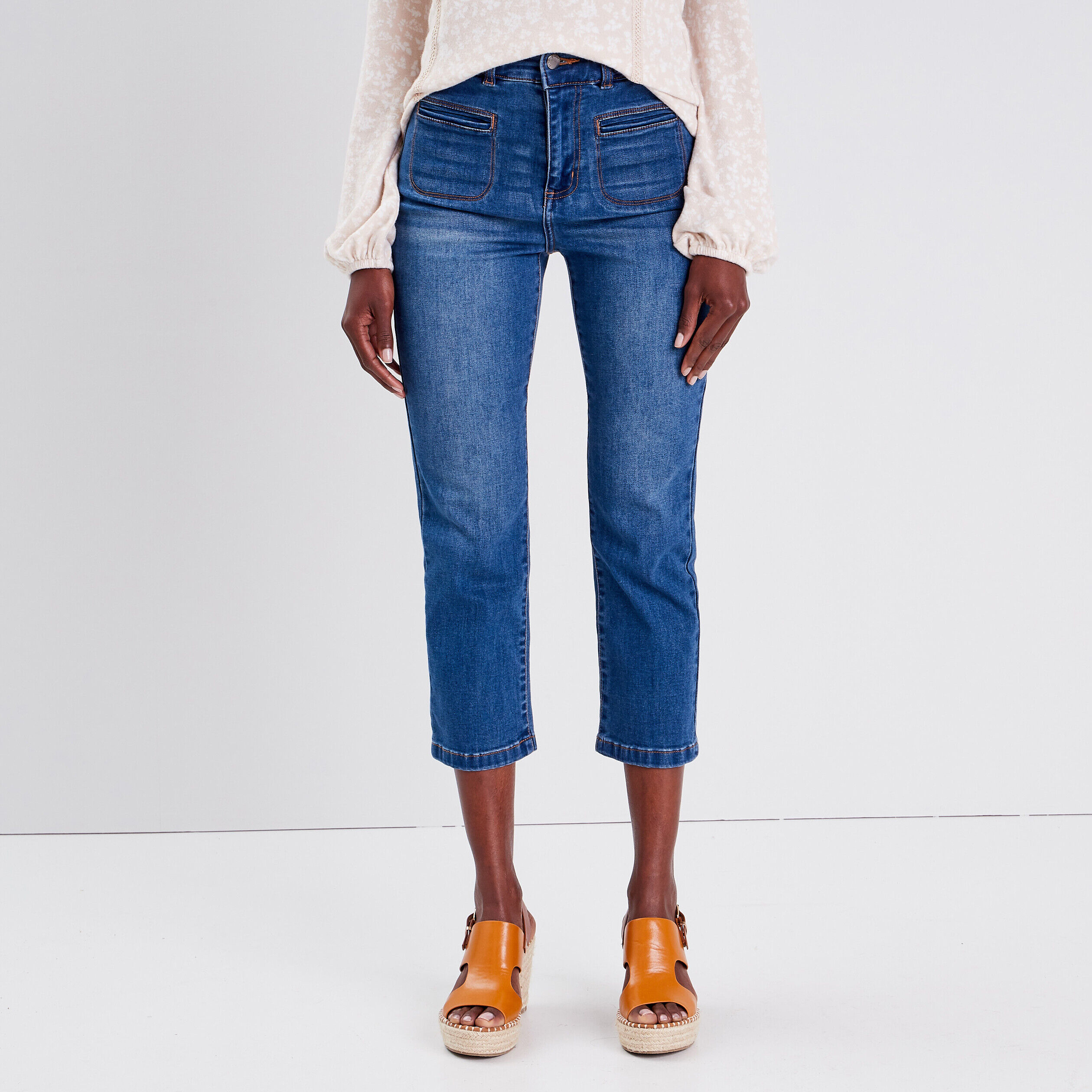 Pantacourt slim en jeans denim double stone femme | Cache Cache